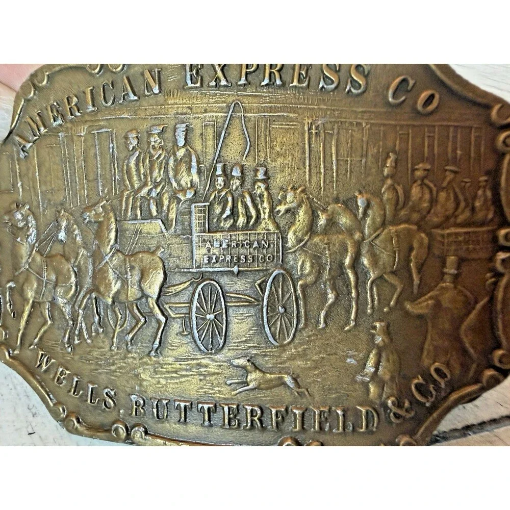 Indiana Metal Craft Brass Belt Buckle American Express Wells Butterfield Vintage